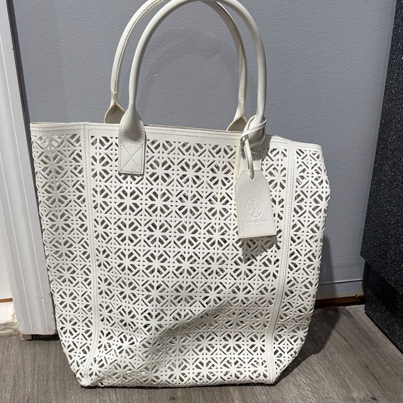 Tory Burch Handbags - Tory Burch White Perforated Tote Bag